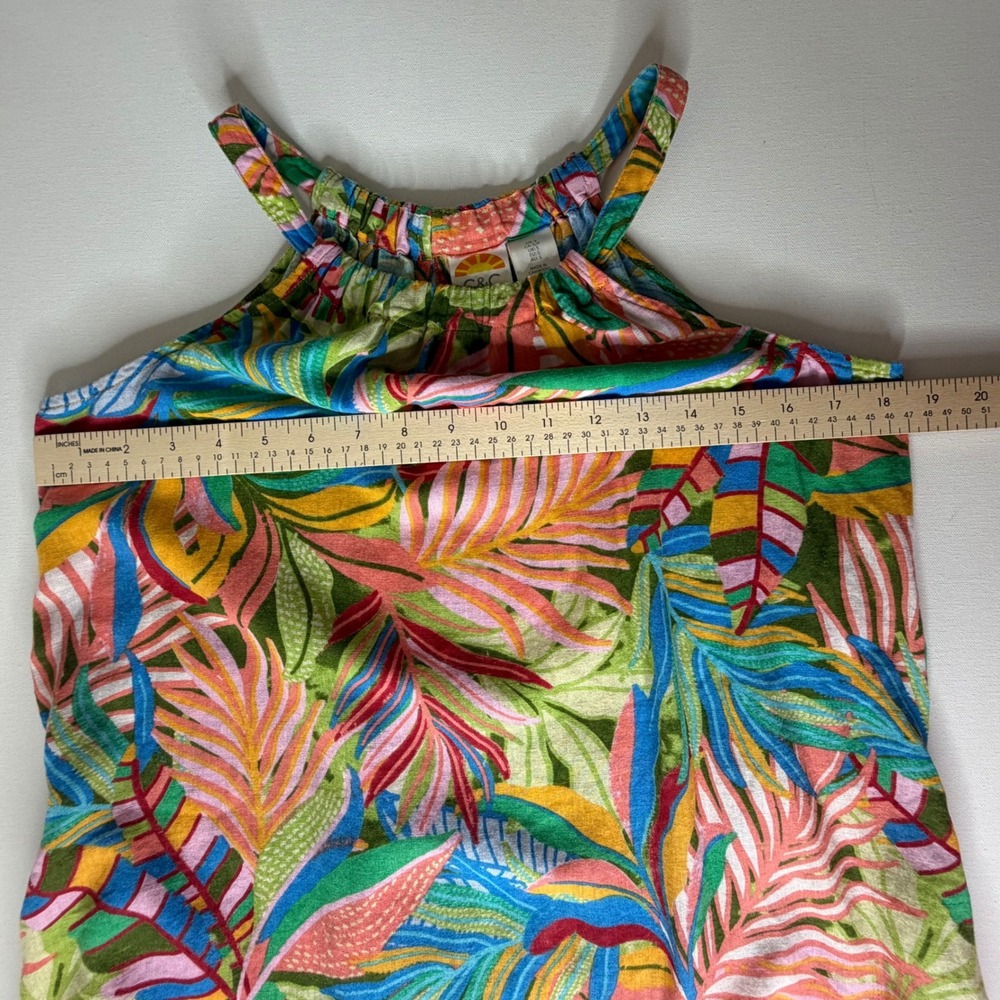 C&C California Tropical Linen Blend Halter Mini Dress Small Multicolor Resort - Picture 8 of 8